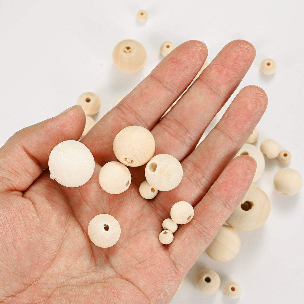 800PCS 6–20mm Natural Round Wooden Bead Set