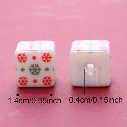 10PCS 14mm Multicolor Christmas Printed Square Acrylic Bead Set