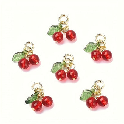 36-Piece Handmade Cherry Pendants with Gold Hooks