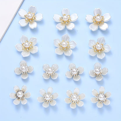 20PCS 19–27mm White Flower Acrylic Embellishment Set