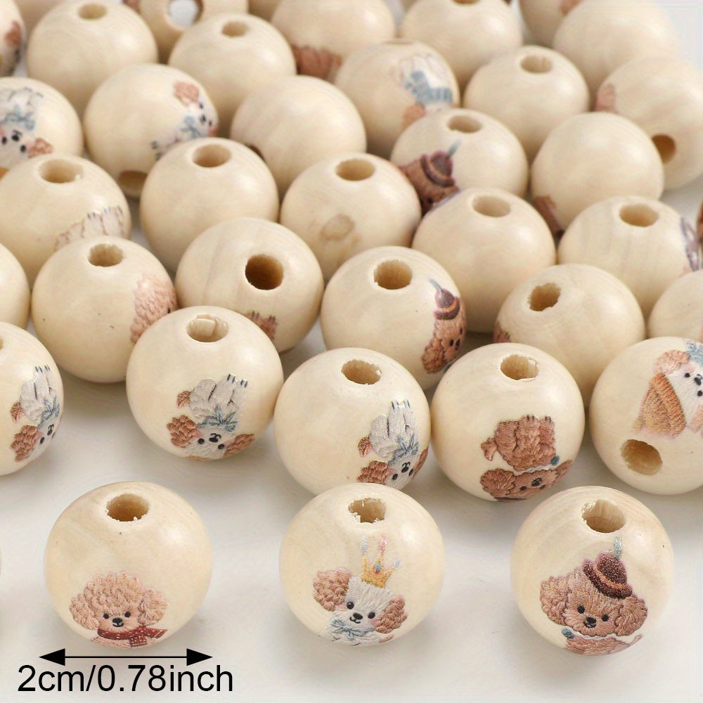 Puppy Pattern Wooden Beads