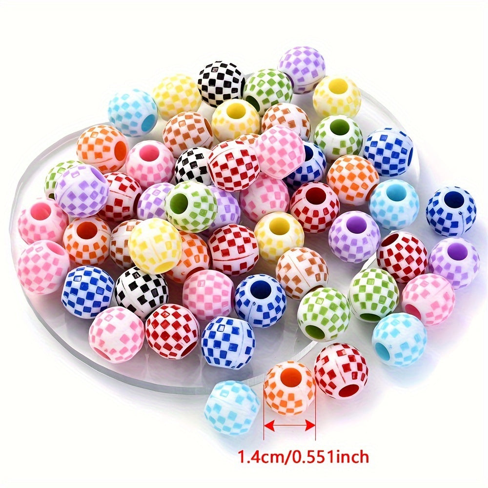 10PCS 14mm Multicolor Checkerboard Acrylic Bead Set