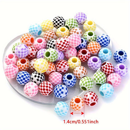 10PCS 14mm Multicolor Checkerboard Acrylic Bead Set