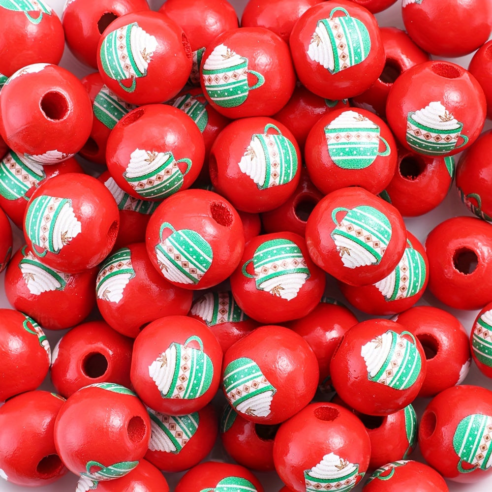 Christmas Wooden Pattern Beads