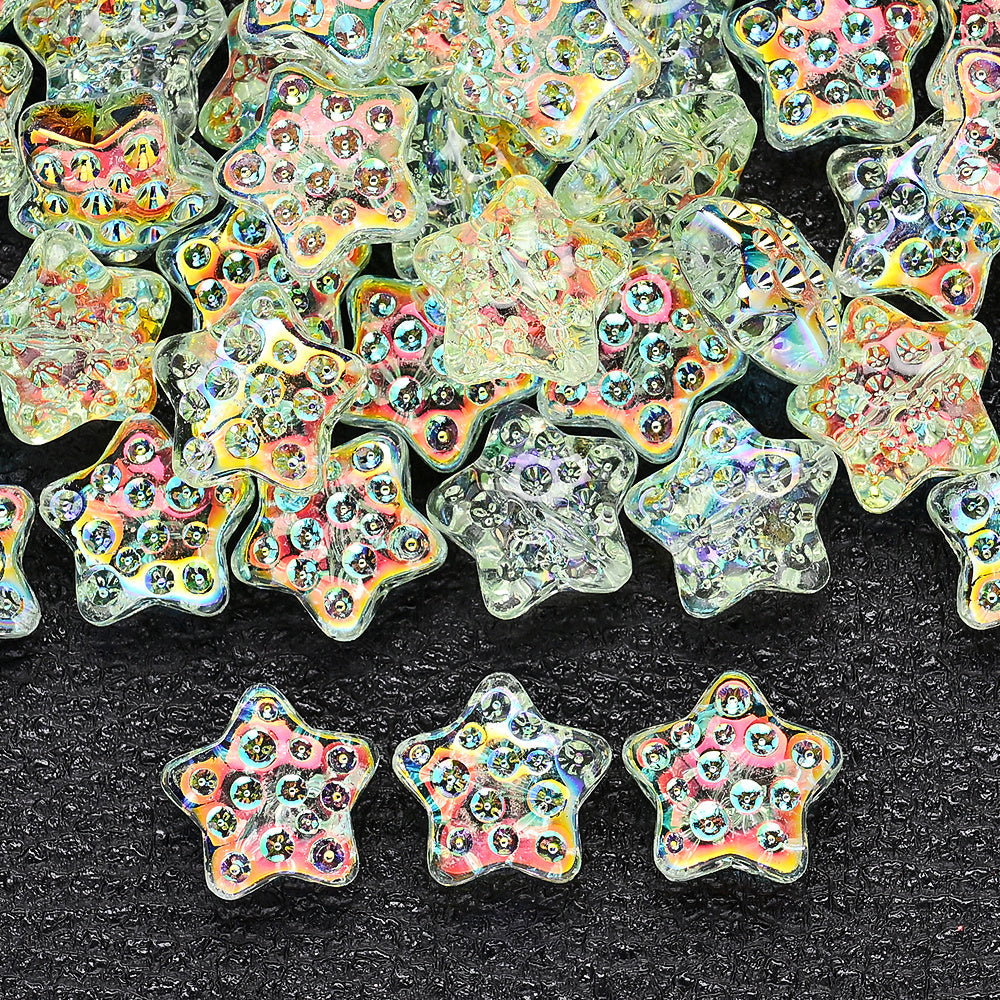 10PCS 18mm AB Shimmer Star Glass Bead Set