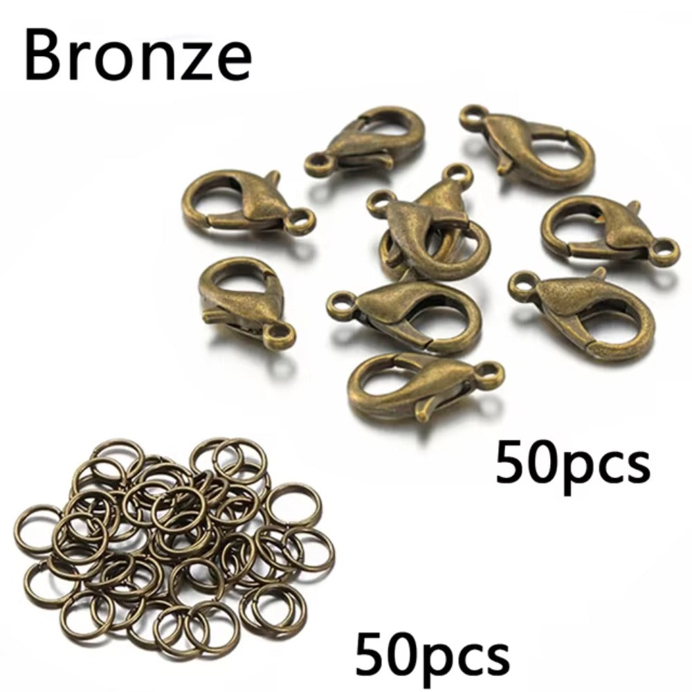 50-Piece Open Jump Rings & Lobster Clasps Jewelry Findings Set