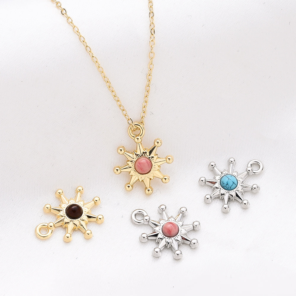 20PCS Eight-Pointed Star Charms with Half-Round Stone Beads