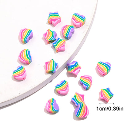 Rainbow Heart & Star Clay Beads