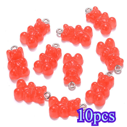 10-Piece 10x20 mm Vibrant Resin Bear Charms