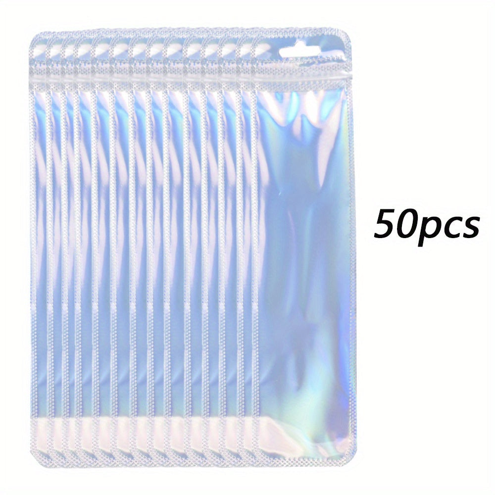 50/100-Piece Holographic Laser Resealable Packaging Bags
