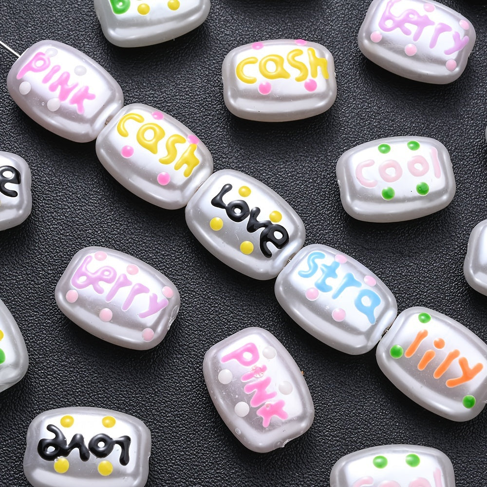 10PCS 14×18mm Hand-Painted Cuboid Acrylic Letter Bead Set