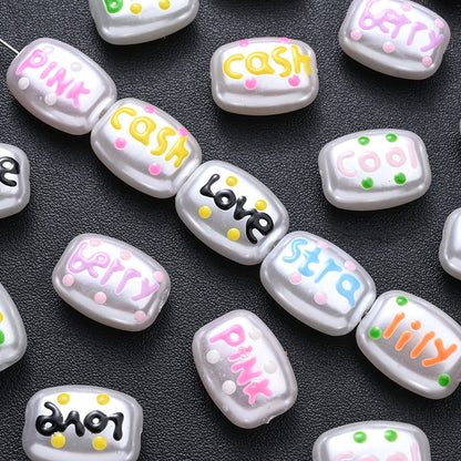10PCS 14×18mm Hand-Painted Cuboid Acrylic Letter Bead Set
