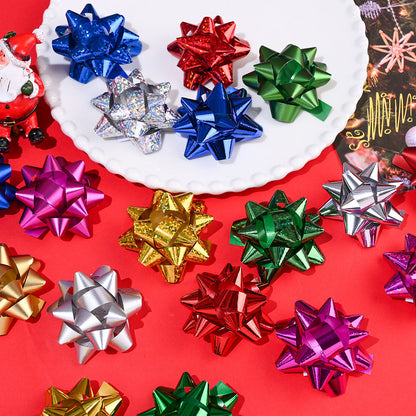 6PCS 5cm PET Christmas Star Ribbon Flower Decorations