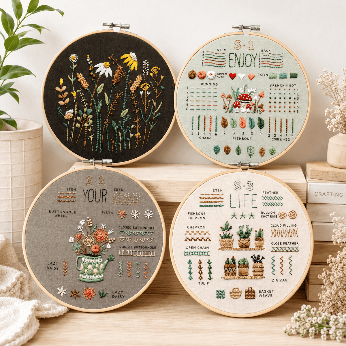 Flower Pattern Embroidery Stitches Practice Kit