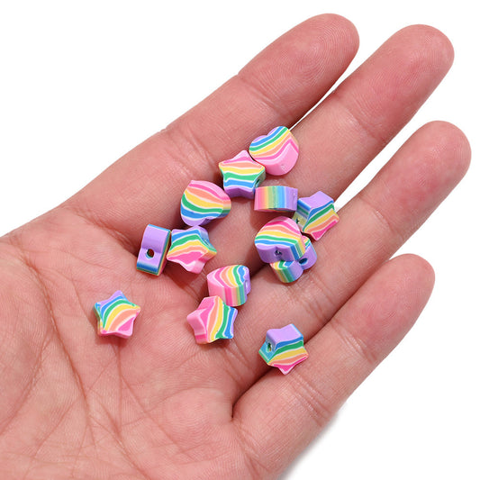 Rainbow Heart & Star Clay Beads