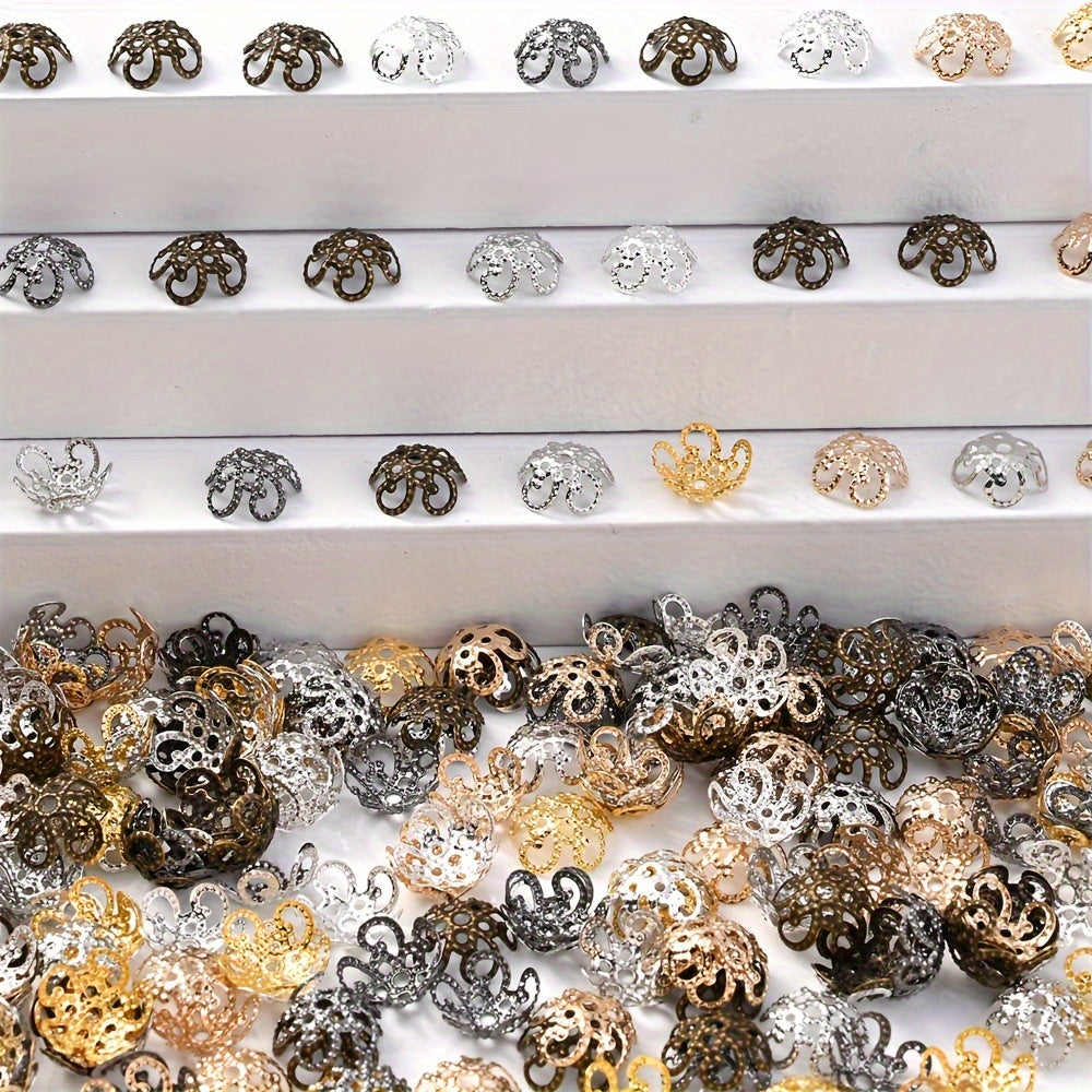 100PCS 8mm Flower Circle Metal-Plated Bead Cap Set