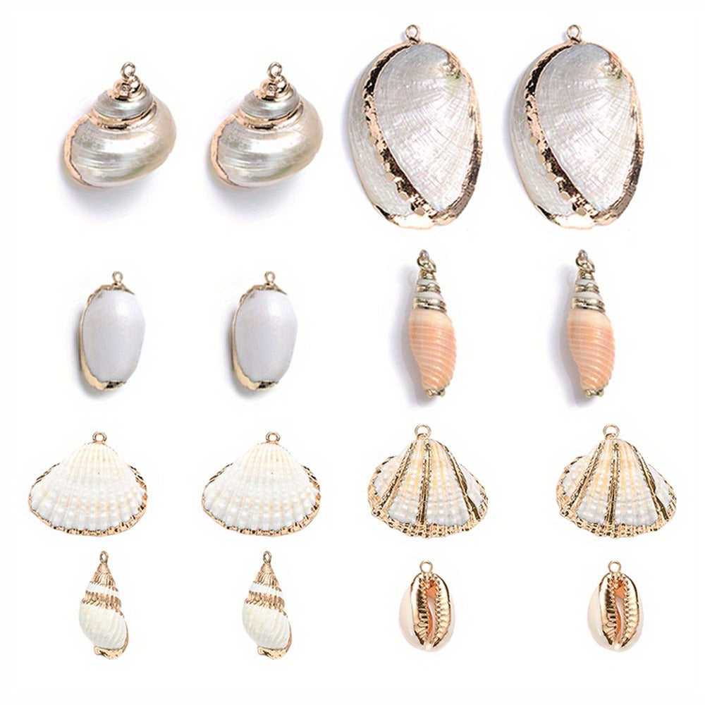 8-Piece Mixed Natural Shell Conch Charms with Gold Edges