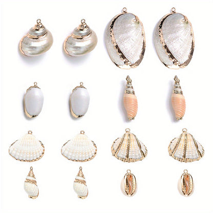8-Piece Mixed Natural Shell Conch Charms with Gold Edges