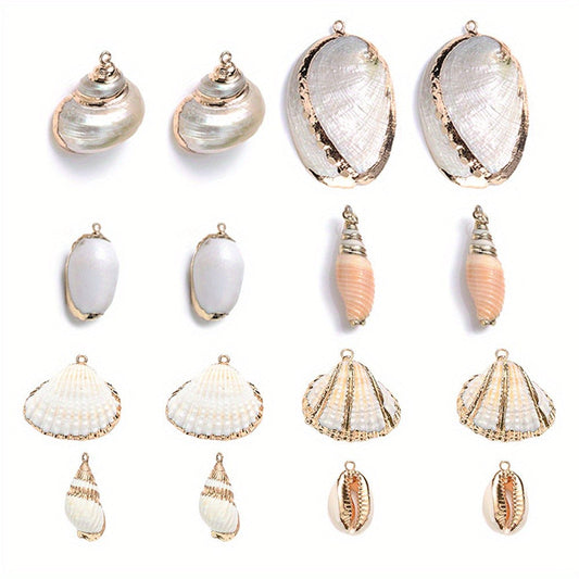8-Piece Mixed Natural Shell Conch Charms with Gold Edges