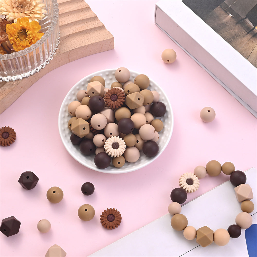Coffee Nude Silicone Beads Set