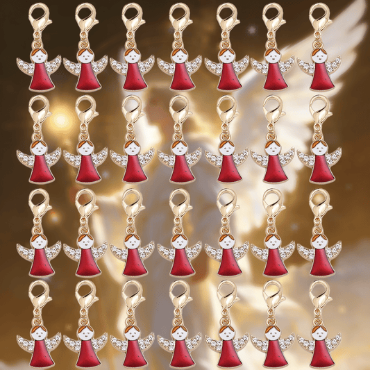 12PCS Red Angel Enamel Rhinestone Keychain Set