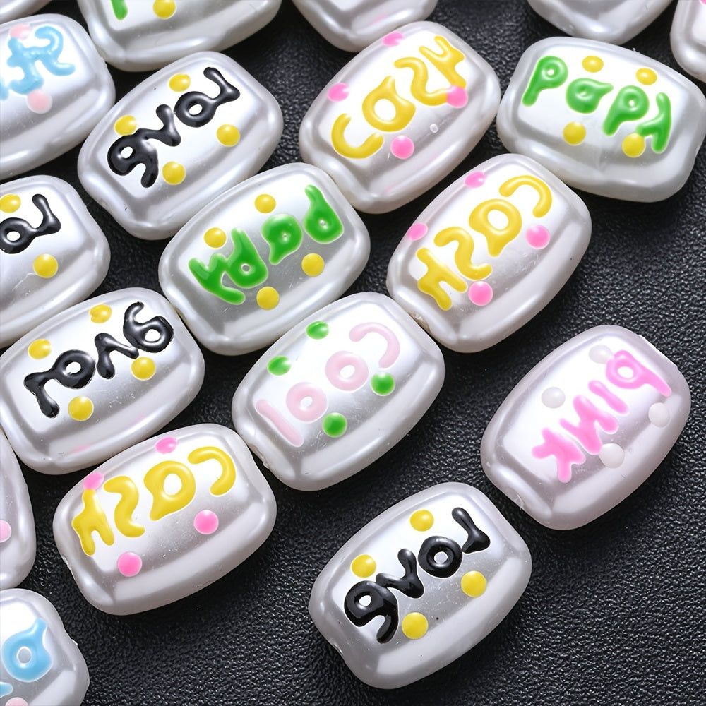 10PCS 14×18mm Hand-Painted Cuboid Acrylic Letter Bead Set