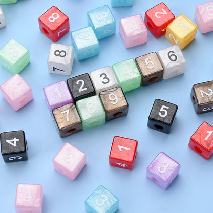 Glitter Number Cube Acrylic Beads