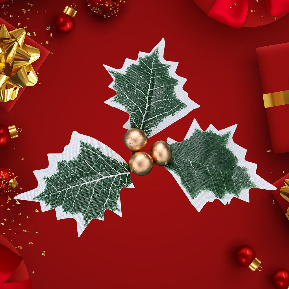 10PCS 5.5×6.5cm Christmas Holly Leaf & Berry Picks