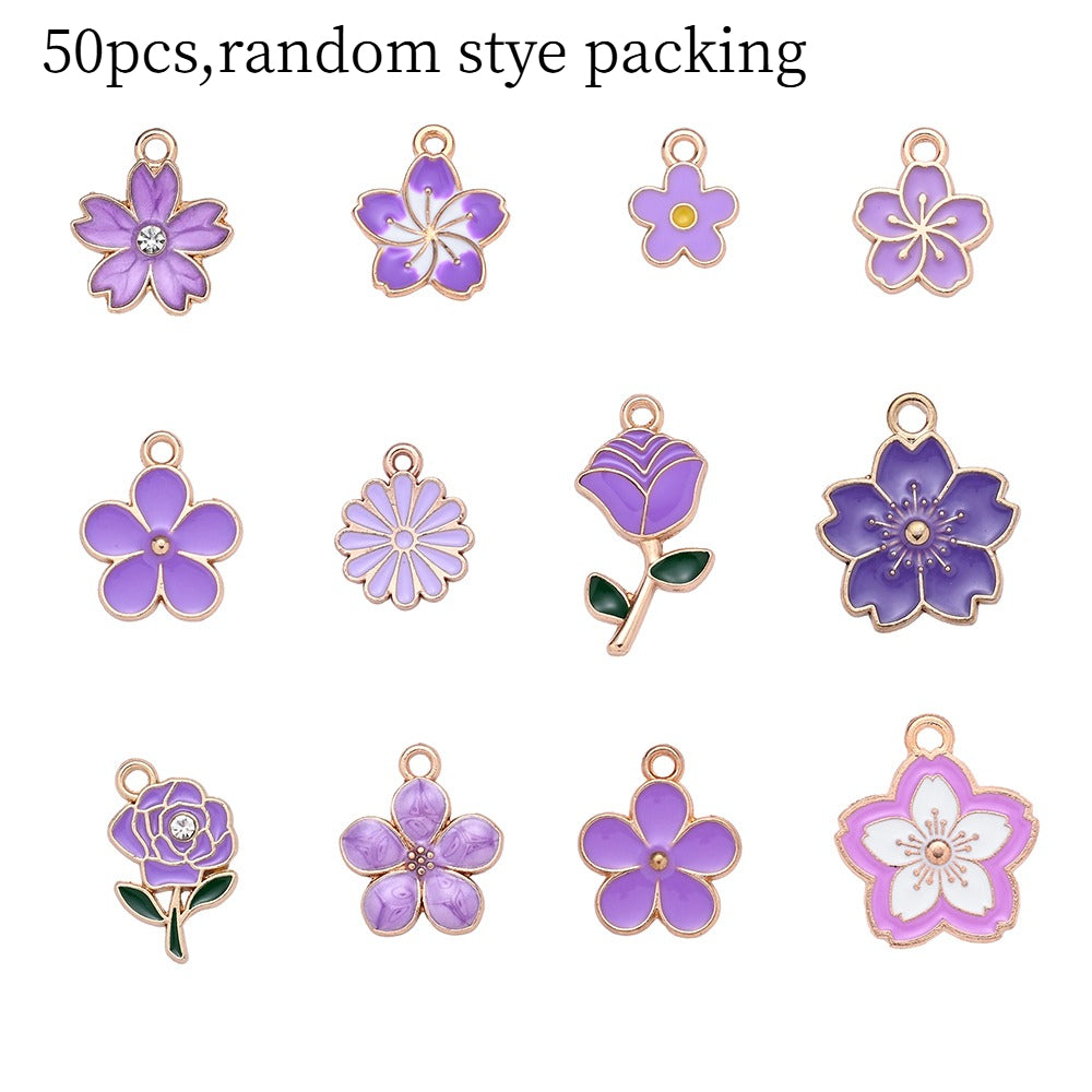 20/50PCS Purple Flower Enamel Charm Pendant Set