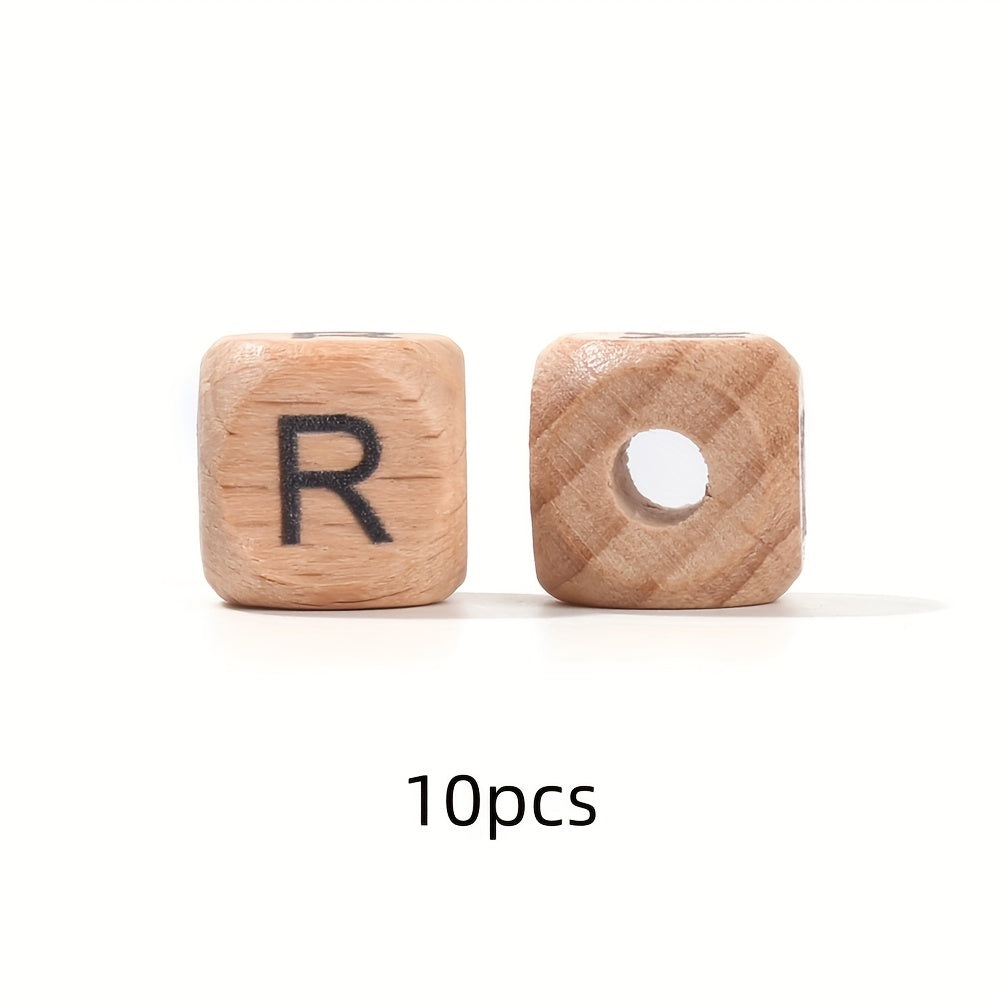 10-Piece 12 mm Square Alphabet Letter Wooden Beads