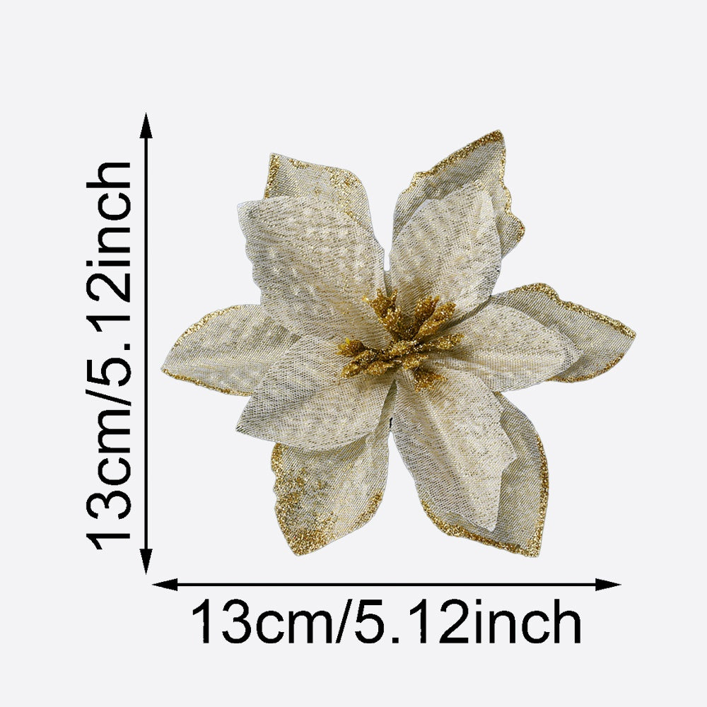 10PCS 13×13cm Gold & Red Glitter Christmas Flower Picks