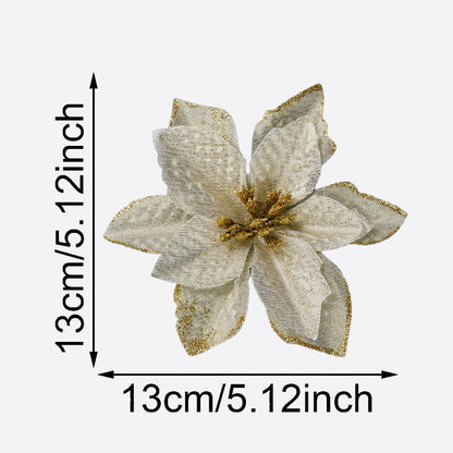 10PCS 13×13cm Gold & Red Glitter Christmas Flower Picks
