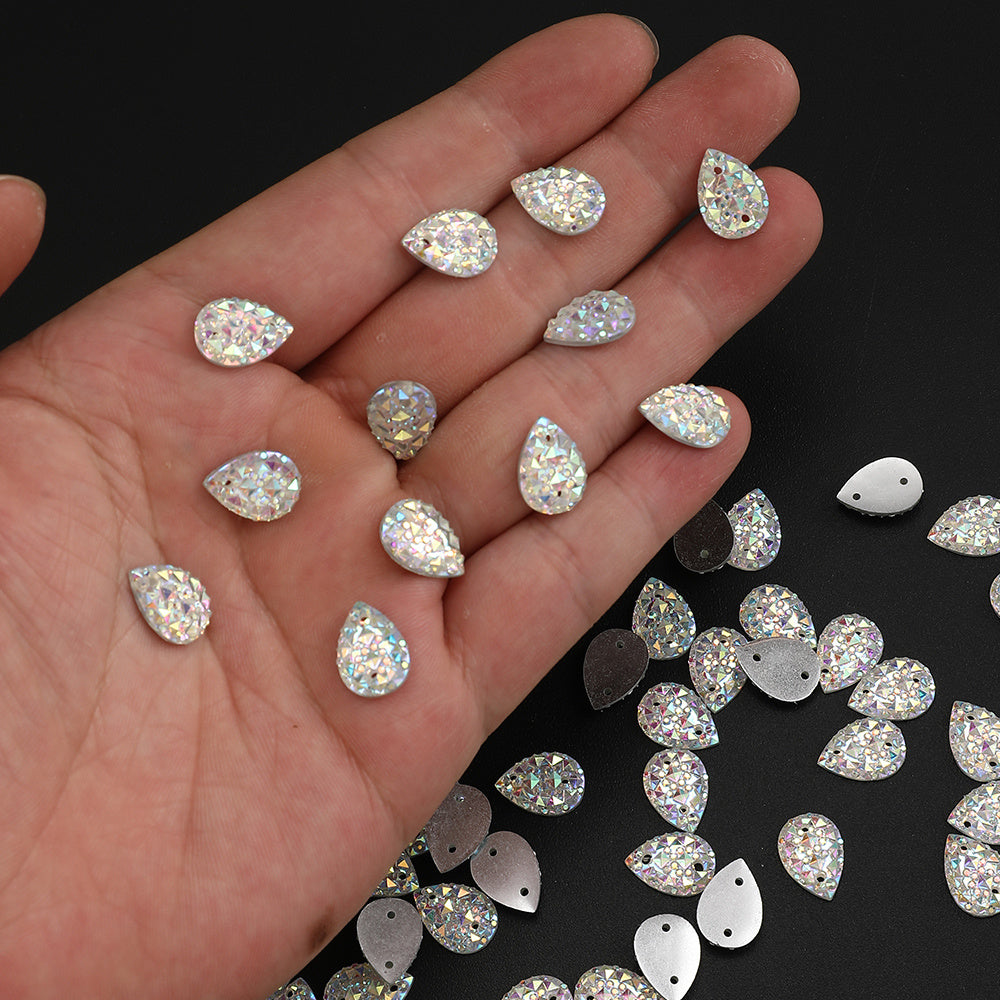 200-Piece 10x14 mm Glitter Waterdrop Flatback Rhinestone Beads