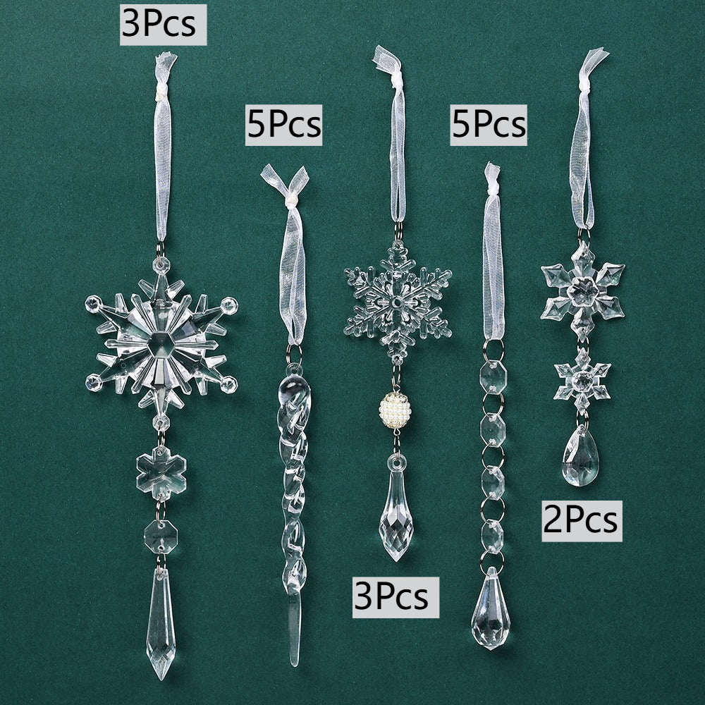 18-Piece Christmas Transparent Snowflake & Waterdrop Acrylic Pendants