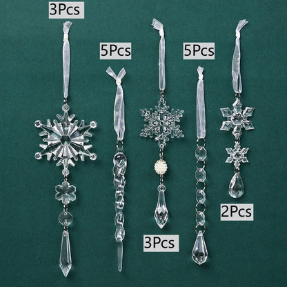 18-Piece Christmas Transparent Snowflake & Waterdrop Acrylic Pendants