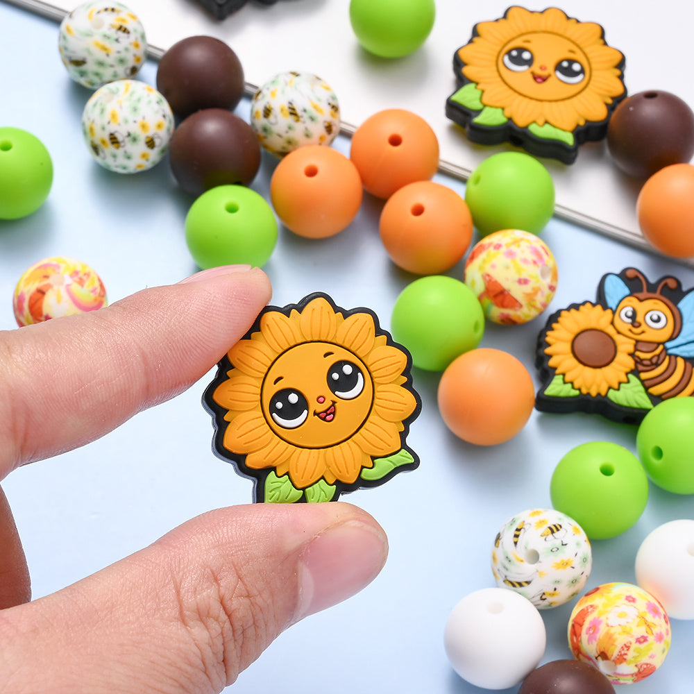 Sun Bee Sunflower Silicone Beads Set
